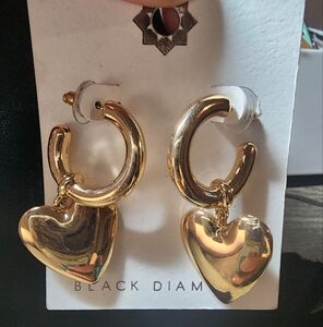 Black Diamond Heart Earrings C-hoop Dangle